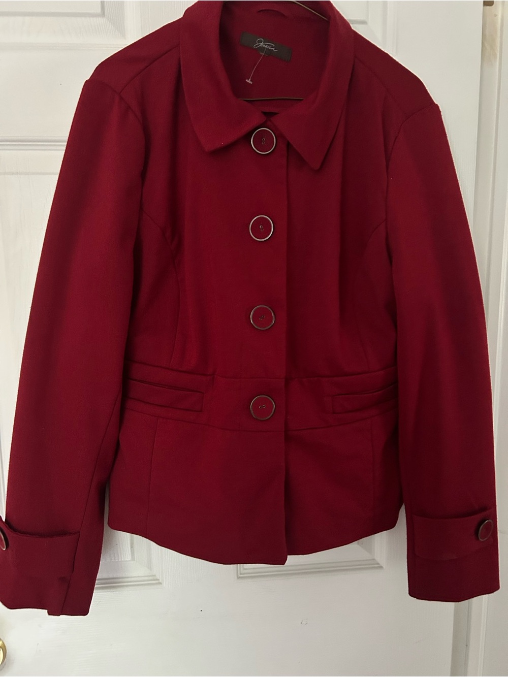 4/$100 Jessica Women's Deep Red Wool-Blend Pea Coat